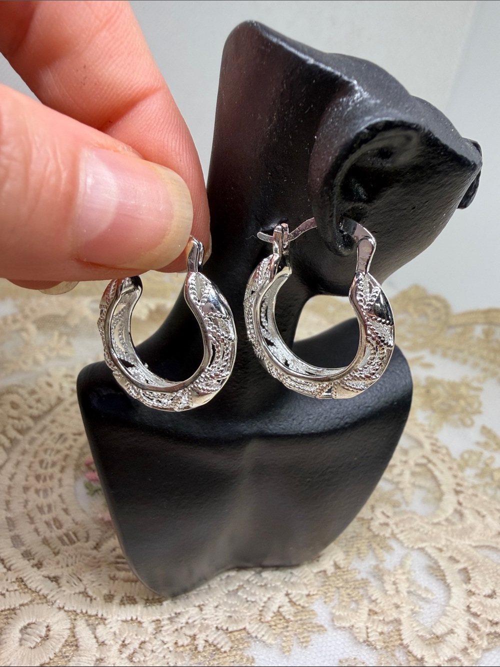 925 Sterling Silver Filigree Lace Statement Hoops – Heirloom Style Old Hollywood
